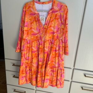 Vibrant Orange Floral Long Sleeve Dress UV protection
